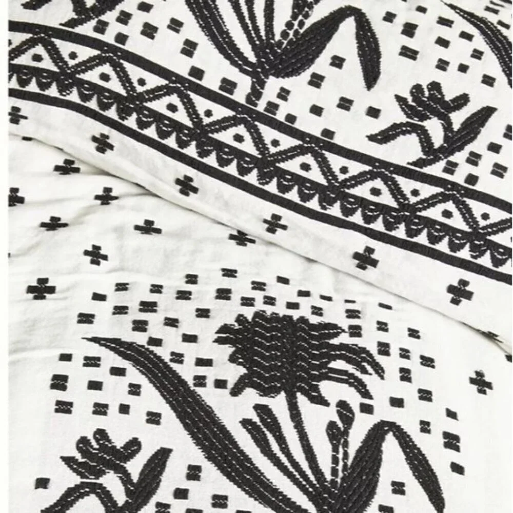 Anthropologie Jacquard Woven Jeanette King Duvet Cover Black & White